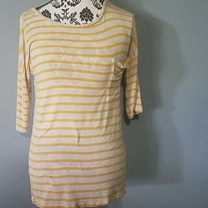 Large yellow and white striped 3/4 sleeved shirt